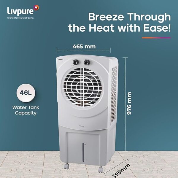 Livpure Coolbud Personal Air Cooler- 46L with High Air Delivery| Motor with Thermal Overload Protection| Antibacterial Honeycomb Pads | Inverter Compatibility| 2 years Warranty - Image 2