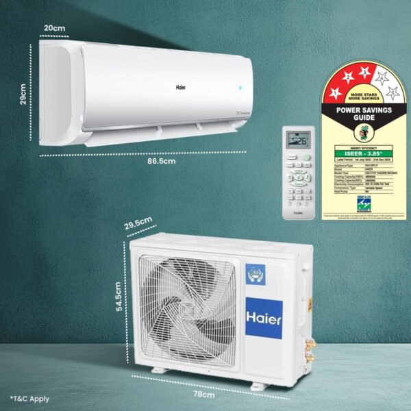 Haier 1.5 Ton 3 Star Twin Inverter Split AC (Copper, 7 in 1 Convertible, Frost Self Clean, HD Filter, Cools at 54°C, Long Air Throw - HSU17VP-TQS3BN-INV, White) - Image 3