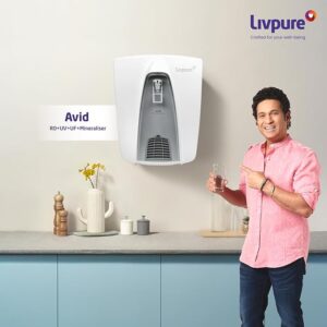Livpure Avid RO + UV + UF + MINERALS Water Purifier for Home, 8 L Storage Tank, suitable for borewell, tanker and municipal water, (White)