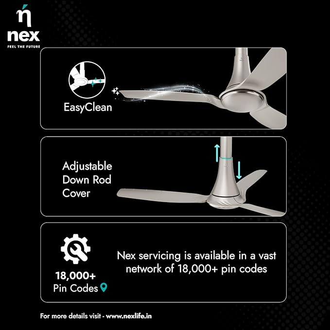 NNEX Dryft A90 1200 mm | BEE star Rated Premium Ceiling Fan | 20% Higher Air Thrust* | Airfluence™ ABS Blades For Low Noise | Adjustable Downrod | 2-Yr Warranty - Image 3