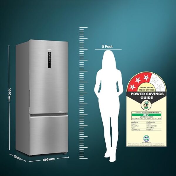 Haier 325 L, 3 Star, Convertible 14-in-1 Triple Inverter & Fan Motor Technology, with Display Frost Free Double Door Bottom Mount Refrigerator - Image 3
