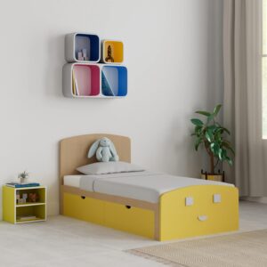 KIDS STORAGE BED Solimo Fenain Single Size Bed with Storage (Intal Beech and blue Finish, 2 Drawers)