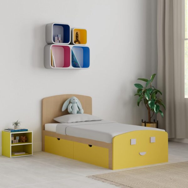 KIDS STORAGE BED Solimo Fenain Single Size Bed with Storage (Intal Beech and blue Finish, 2 Drawers)