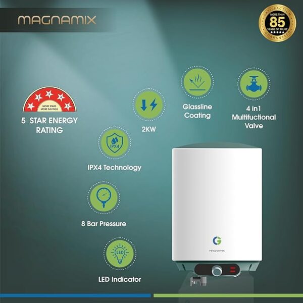 CG Magnamix 15L (15 Litre) Storage Water Heater (Geyser) | with Glassline Tank | 4 Level Safety | Rust Proof body | BEE 5 Star Rated - Image 3