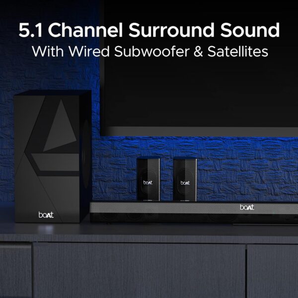 boAt Aavante Bar Azure Pro, 550 W Sound, 5.1CH with Wireless Rear Satellite Speakers, EQ Modes, BTv5.4,Multiple Ports, Master Remote, Bluetooth Sound Bar, Home Theatre Soundbar Speaker - Image 3