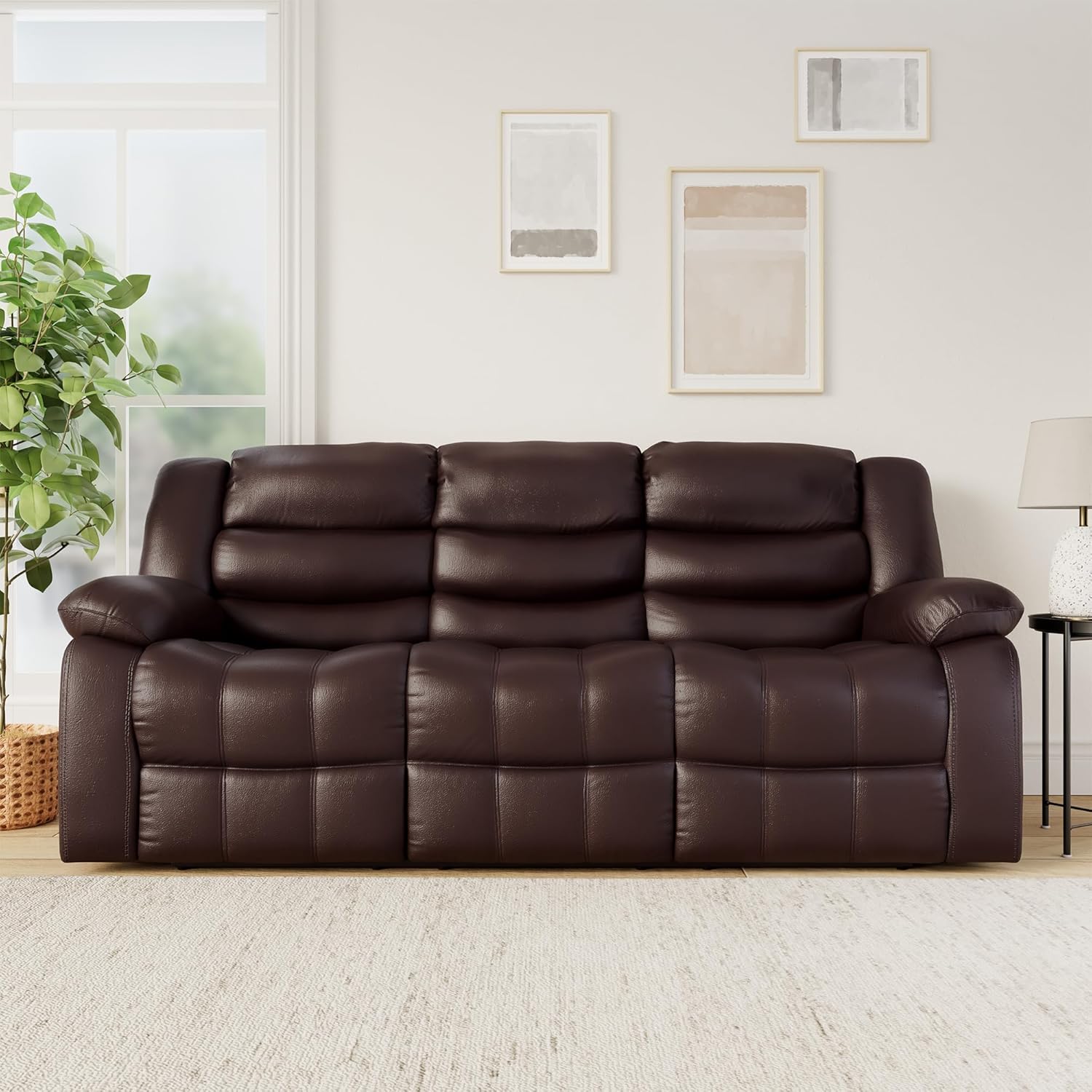 Solimo Delphi 3 Seater Leatherette Recliner (Brown)