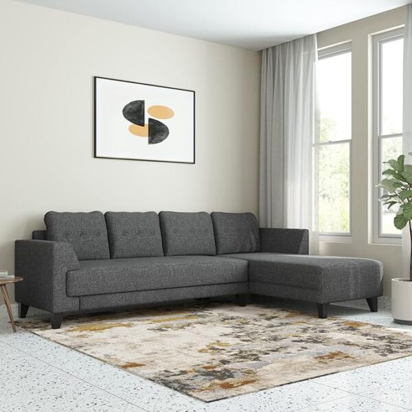 Solimo Tissburg 5 Seater LHS Sectional Sofa (Fabric, Brown)