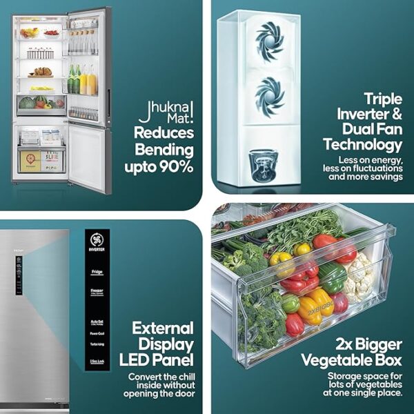 Haier 325 L, 3 Star, Convertible 14-in-1 Triple Inverter & Fan Motor Technology, with Display Frost Free Double Door Bottom Mount Refrigerator - Image 4
