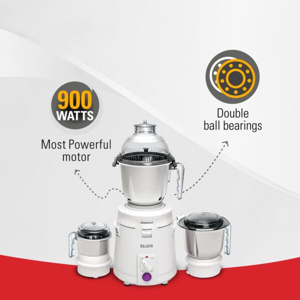 Sujata Dynamix 900 Watts Mixer Grinder | 22000 Rotations Per Min | 90 Minutes Continuous Running | 3 Versatile Jars 1500 ml, 1000 ml and 400 ml - Image 4