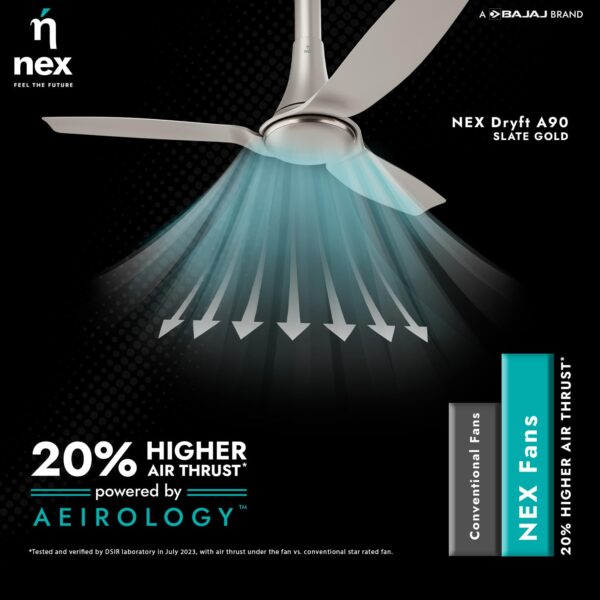 NEX Dryft A90 1200 mm | BEE star Rated Premium Ceiling Fan BAJAJ - Image 4