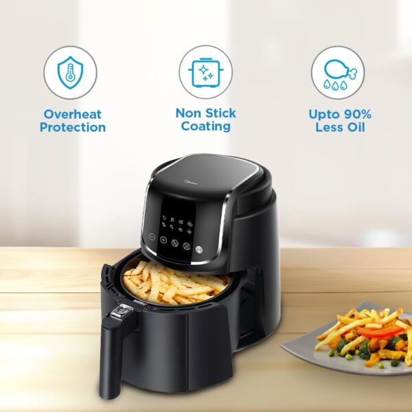 Midea 5L Air Fryer | 1500W Power | Digital display with 8 preset menu settings | Crisp Frying, Grill, Roast, Steam & Bake | Auto Cut-Off | 90% Less Oil | Non Stick Coating & Crisper Basket - Image 4