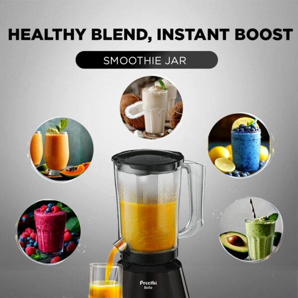 Preethi Boltz Mixer Grinder for Kitchen | 4 Jars 1000 Watts Mixie| 3 Stainless Steel Jar & 1 Blender Jar for Milkshake,Smoothie,Puree - Black (MG-288) - Image 3