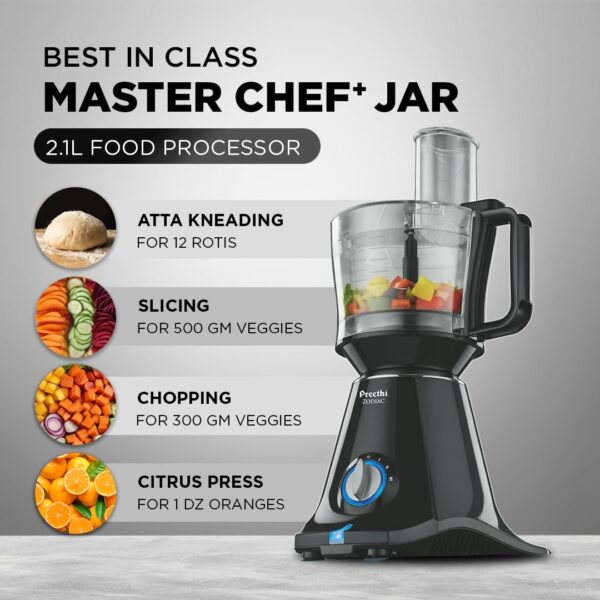 Preethi Zodiac MG-218 mixer grinder, 750 watt, Black/Light Grey, 5 jars - 3 In 1 insta fresh juicer Jar & Master chef food processor Jar, Vega W5 motor with 5yr Warranty & Lifelong Free Service - Image 3