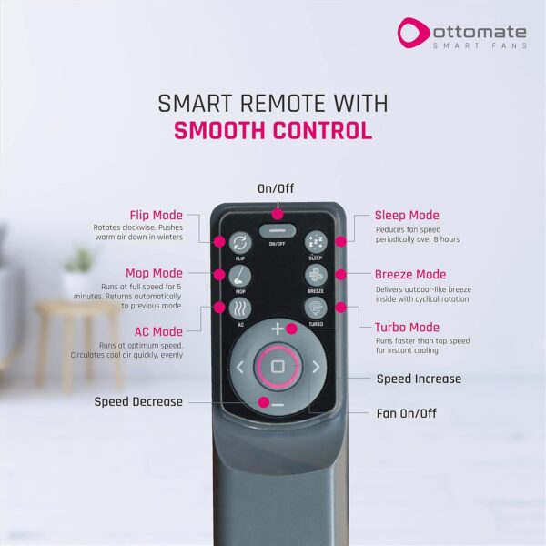 OTTOMATE Zen Connect Smart BLDC with Remote 3 Blade 1200 MM High Speed Ceiling fan - Image 2